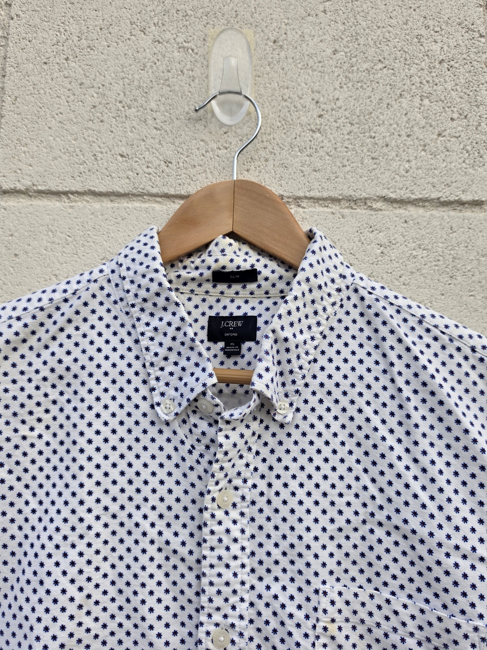 J. Crew Men’s White Button-Down Shirt with Navy Star Print
